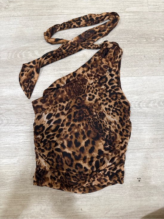 Chocolate Tops - Chocolate USA Leopard Print One-Shoulder Halter Top